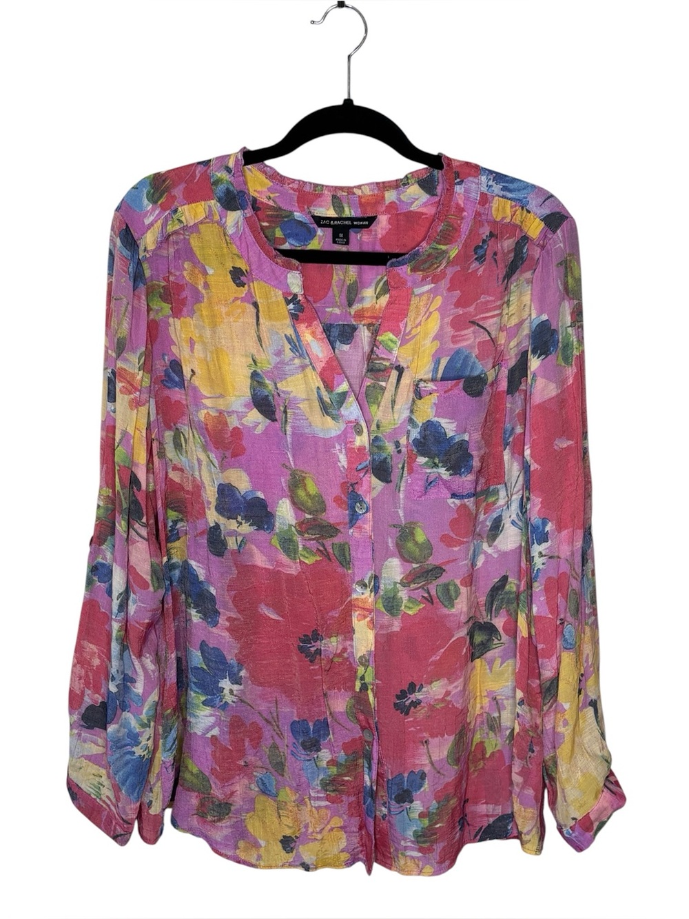 Zac & Rachel Long Sleeve Button Down Blouse Women’s 1X Floral Abstract Print NWT